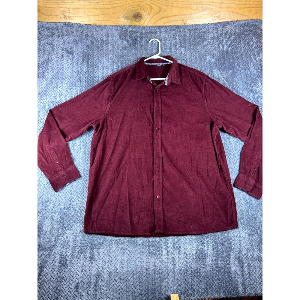 Livergy Corduroy Shirt Mens XL Maroon Red Cotton Casual Contrast Cuff Button Up